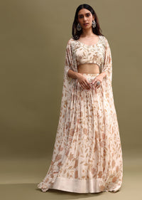 Off White Printed Chiffon Lehenga Choli Set