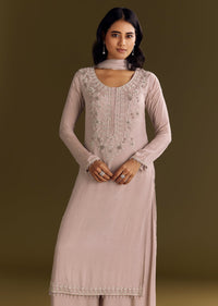 Lavender Chinon Zardosi Kurta Sharara With Cutdana Dupatta