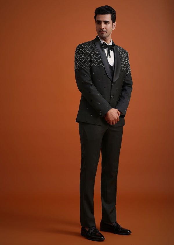 Black Salli Embellished Tuxedo Set