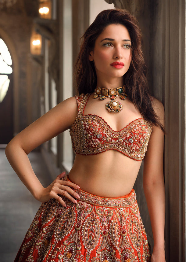 Ombre Silk Bridal Lehenga With Cutdana Sequins And Stone Work