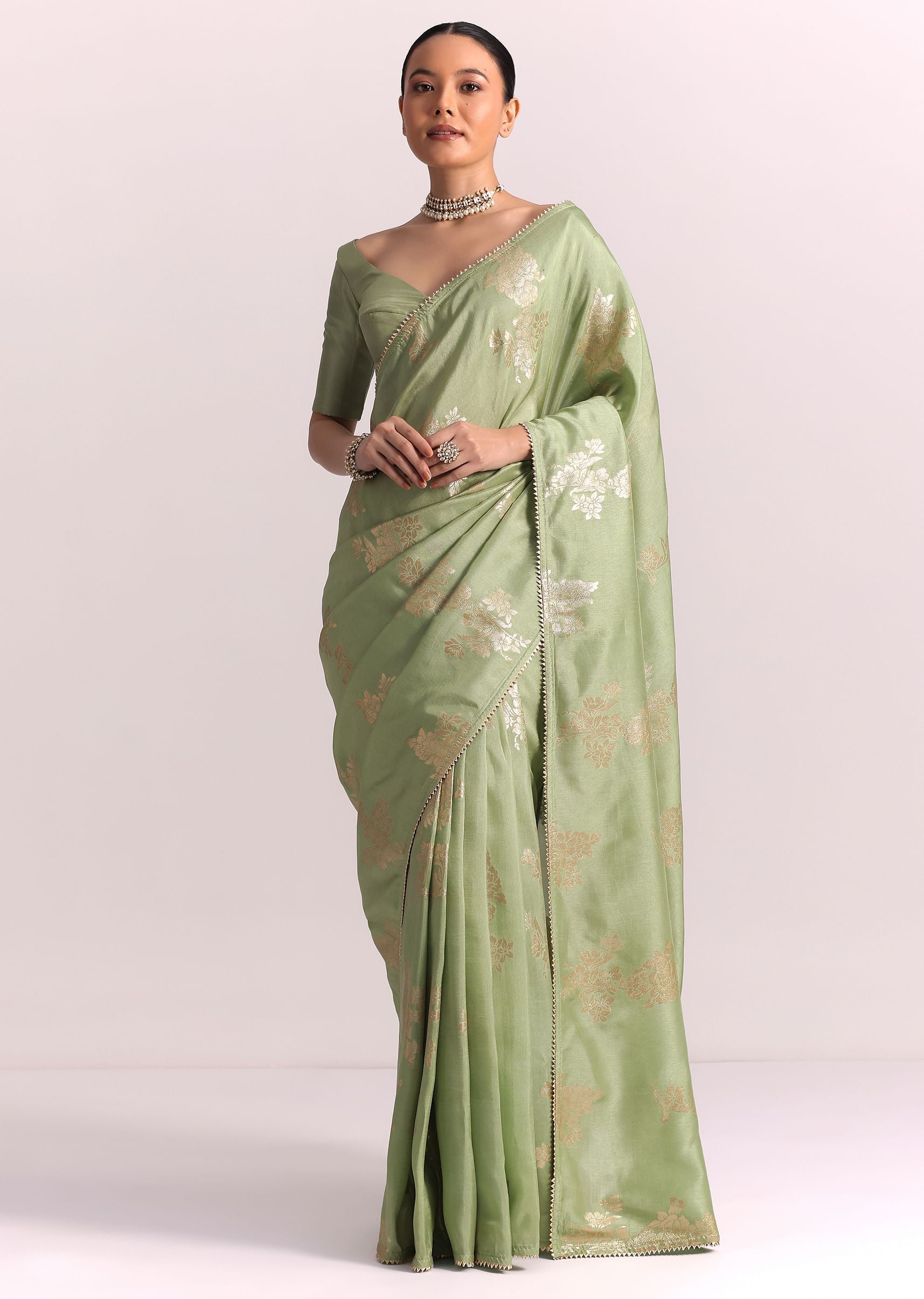Green Dola Silk Embroidered Saree With Gotta Patti and Lurex Work