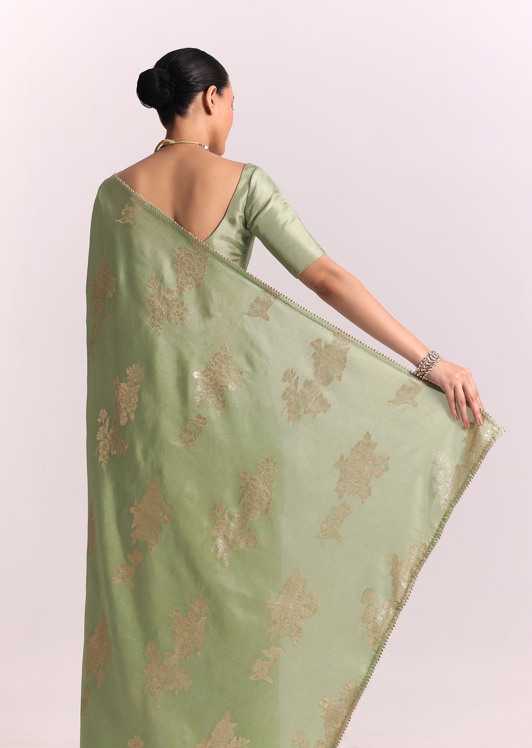 Green Dola Silk Embroidered Saree With Gotta Patti and Lurex Work
