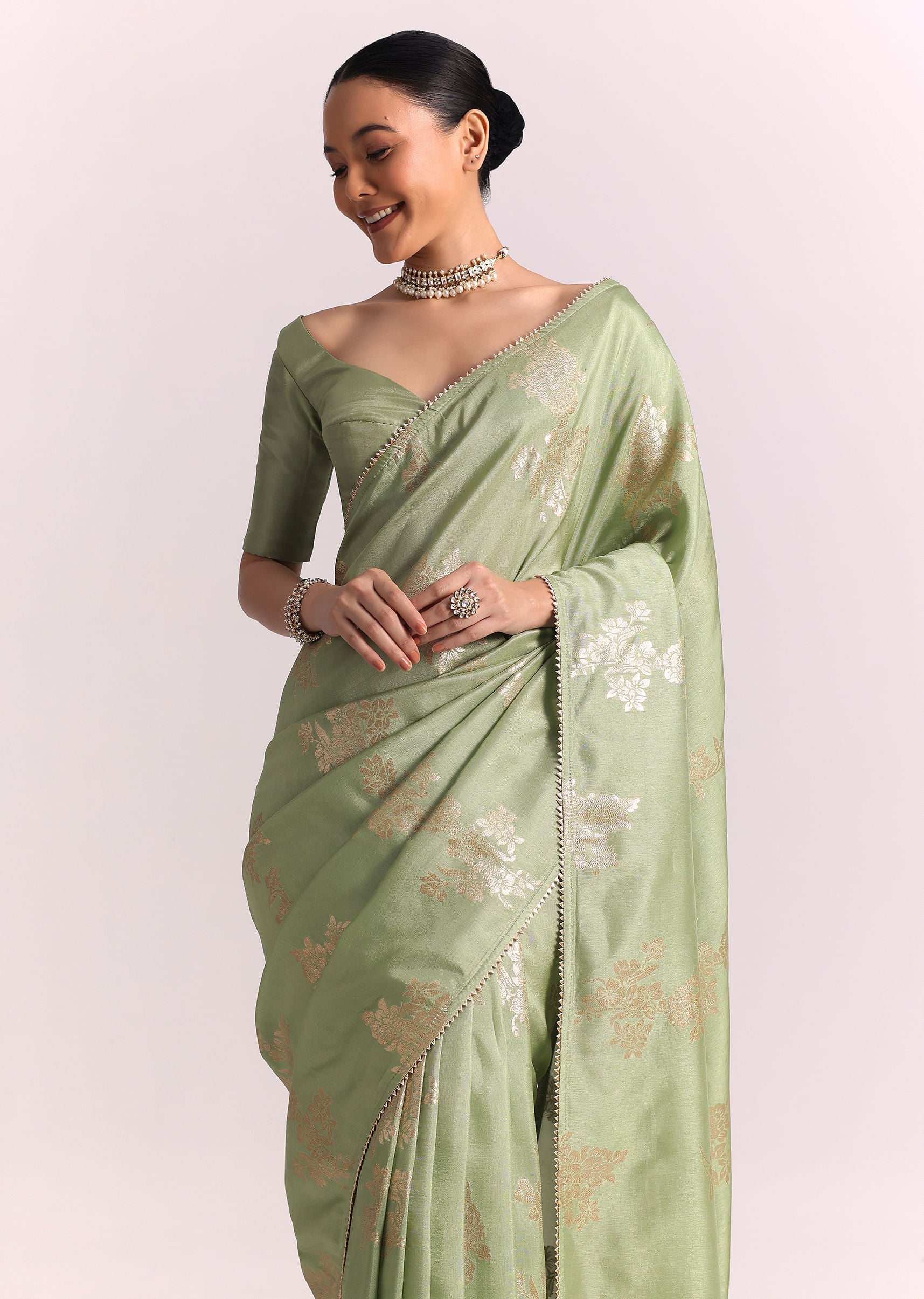 Green Dola Silk Embroidered Saree With Gotta Patti and Lurex Work