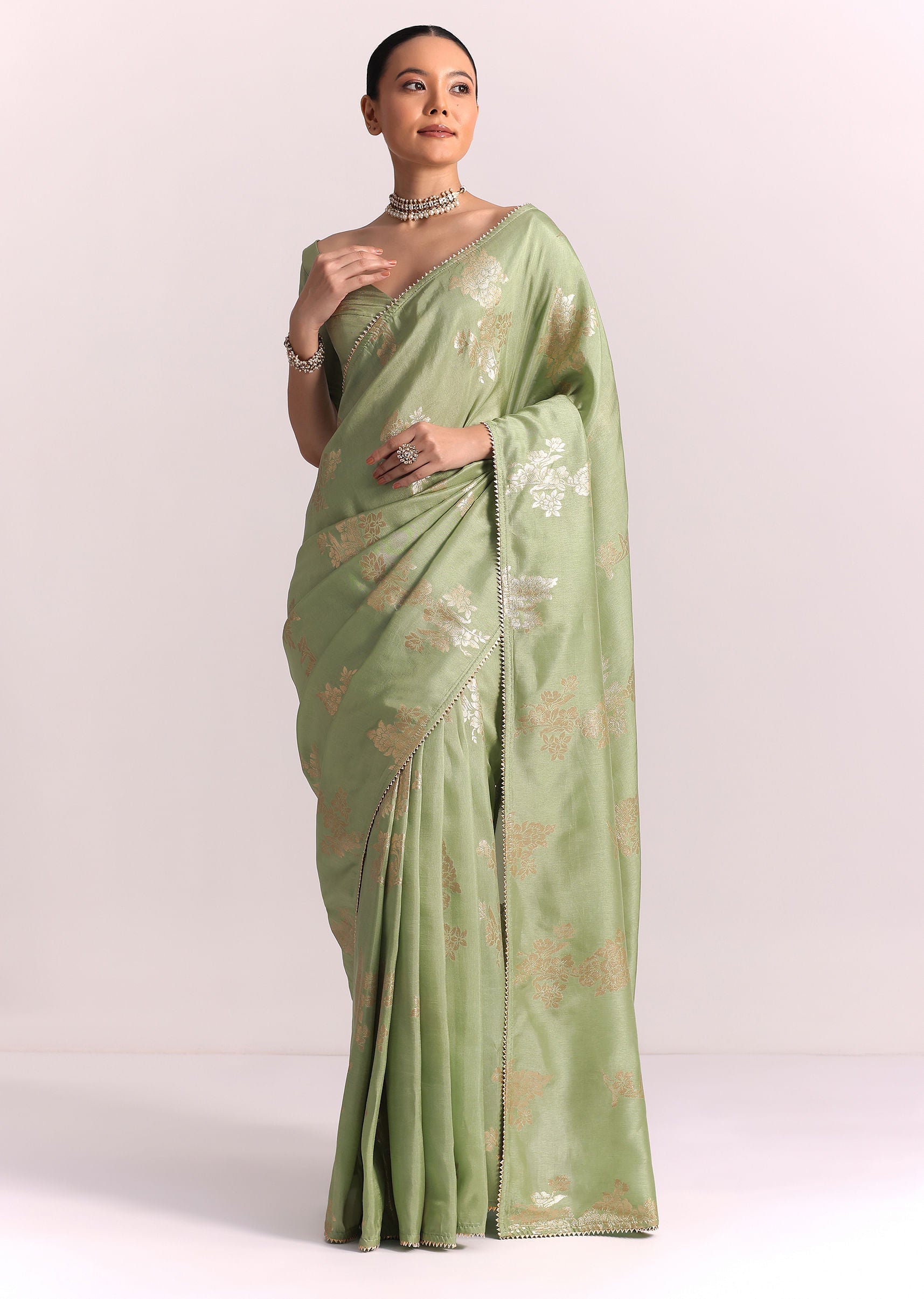 Green Dola Silk Embroidered Saree With Gotta Patti and Lurex Work