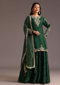 Green Zari Work Palazzo Suit With Organza Dupatta
