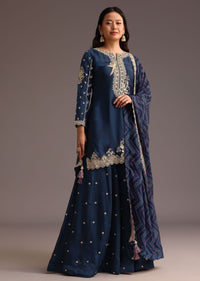 Blue Zari Work Palazzo Suit With Organza Dupatta