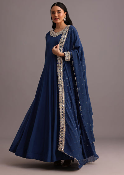 Blue Embroidered Anarkali Suit With Dupatta