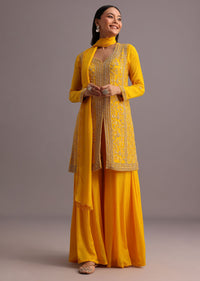 Yellow Cutdana Kurti Palazzo Suit With Dupatta
