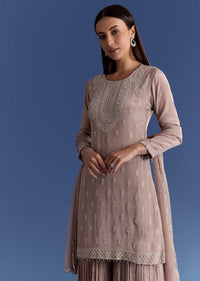 Light Beige Chinon Kurta Set With Cutdana And Sequins Dupatta