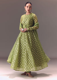 Sage Green Anarkali With Dupatta And Churidar
