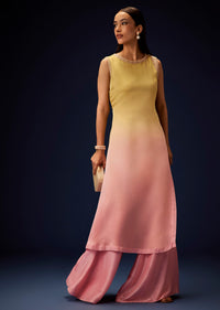 Yellow Ombre A Line Kurta With Bell Bottom Pants