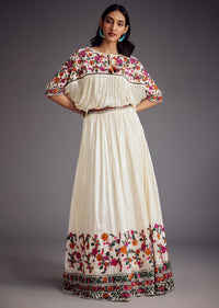Ivory Embroidered Skirt With Resham work Detailed Crop Top