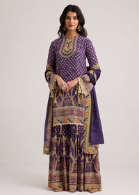 Purple Crepe Silk Sharara Set With Mirror And Sequins Work