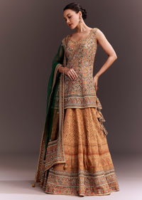 Yellow Printed and Mirror Embroidered Lehenga Set