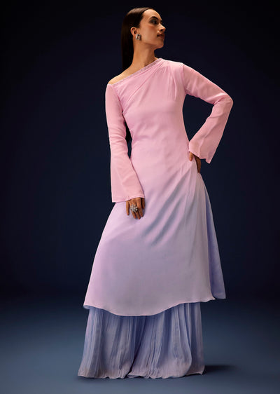 Pink Ombre A Line Kurta With Ruched Palazzo