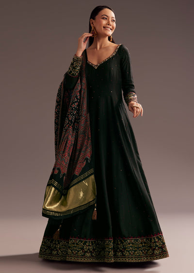 Black Sequins Zardosi Silk Anarkali Dupatta Set