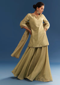 Light Green Chanderi Kurta Palazzo Set With Organza Dupatta