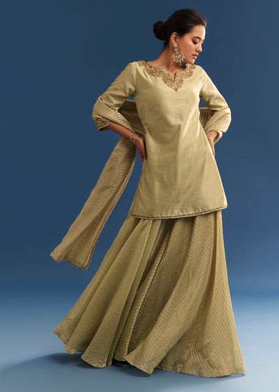 Light Green Chanderi Kurta Palazzo Set With Organza Dupatta