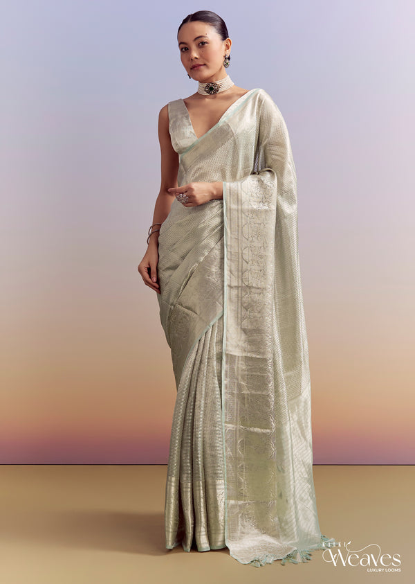 Powder Blue Chanderi Silk Woven Saree With Zari Work