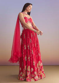 Pink Crepe Bridesmaid Lehenga With Floral Print
