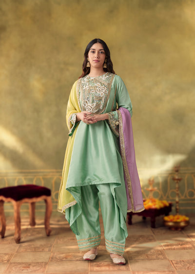 Mint Green Ombre Dupatta Kurta Set With Pant