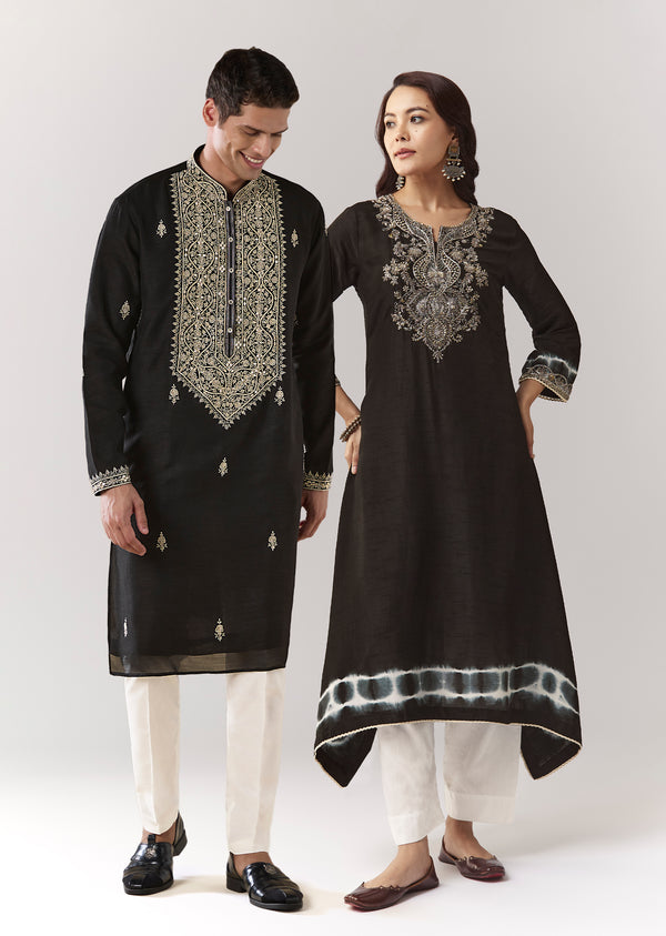 Midnight Black Duo — Coord Set For Her And Kurta Set For Him