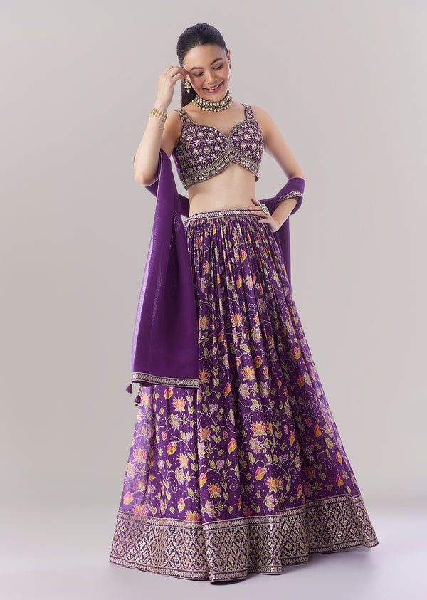 Purple Floral Printed Lehenga