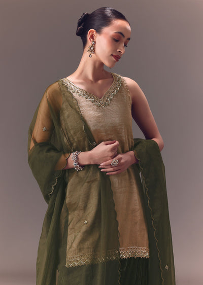 Silver Kurta With Embroidered Velvet Sharara Pants And Organza Dupatta