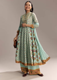 Sky Blue Silk Anarkali Suit With Boho Multi Print
