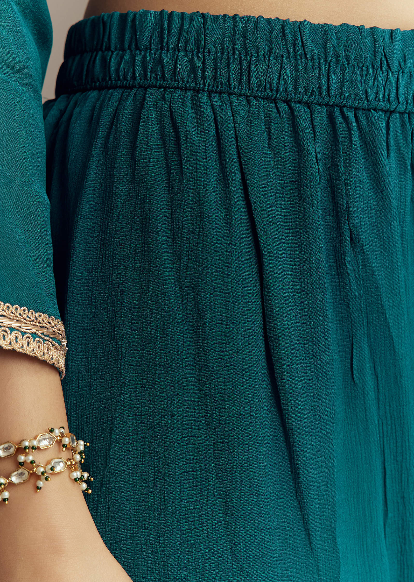 Teal Blue Chinon Sharara Suit With Zardosi Work