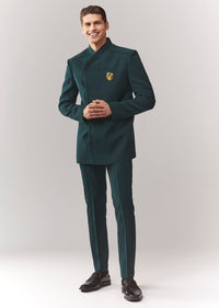 Teal Suede Tuxedo Set With Metal Broach