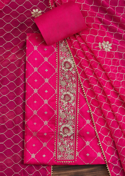 Vibrant Rani Pink Chanderi Suit