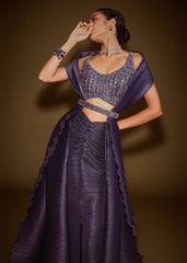 Violet Drape Skirt With Embroidered Blouse Belt And Dupatta