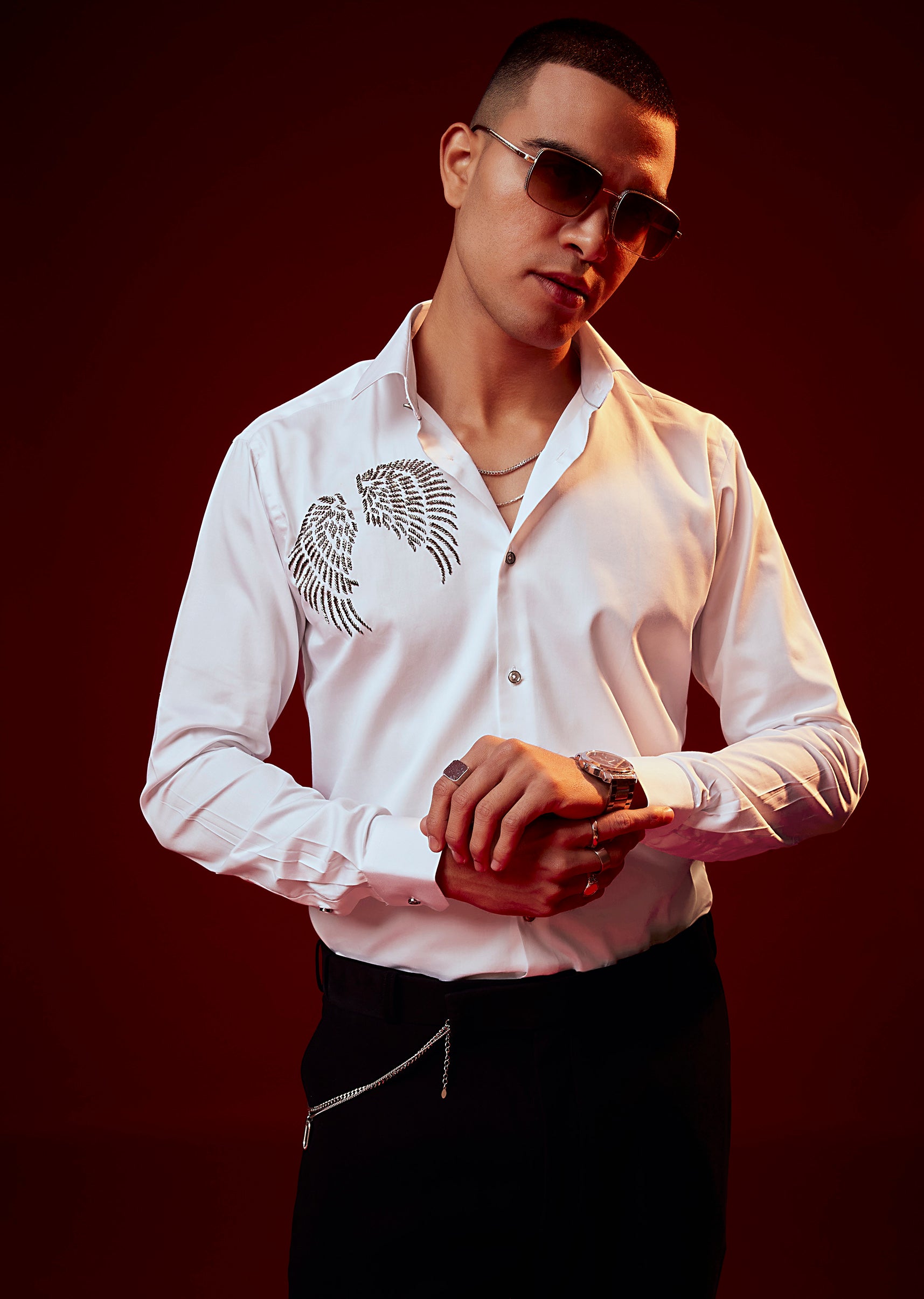 Buy White Bead Embroidered Mandarin Collar Shirt |KALKI Fashion US