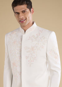White Embroidered Jodhpuri Set With Pants