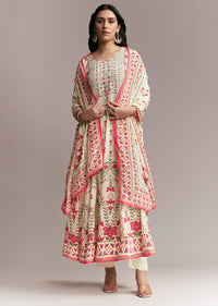 White Floral Printed Anarkali Set