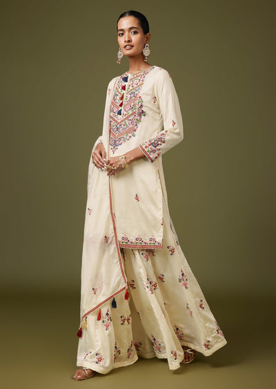White Thread And Moti Work Palazzo Set