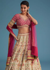 White And Pink Crepe Lehenga Set With Sequins And Cut Dana Work