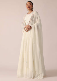 White Embroidered Jacket And Anarkali Set With Sequin Work