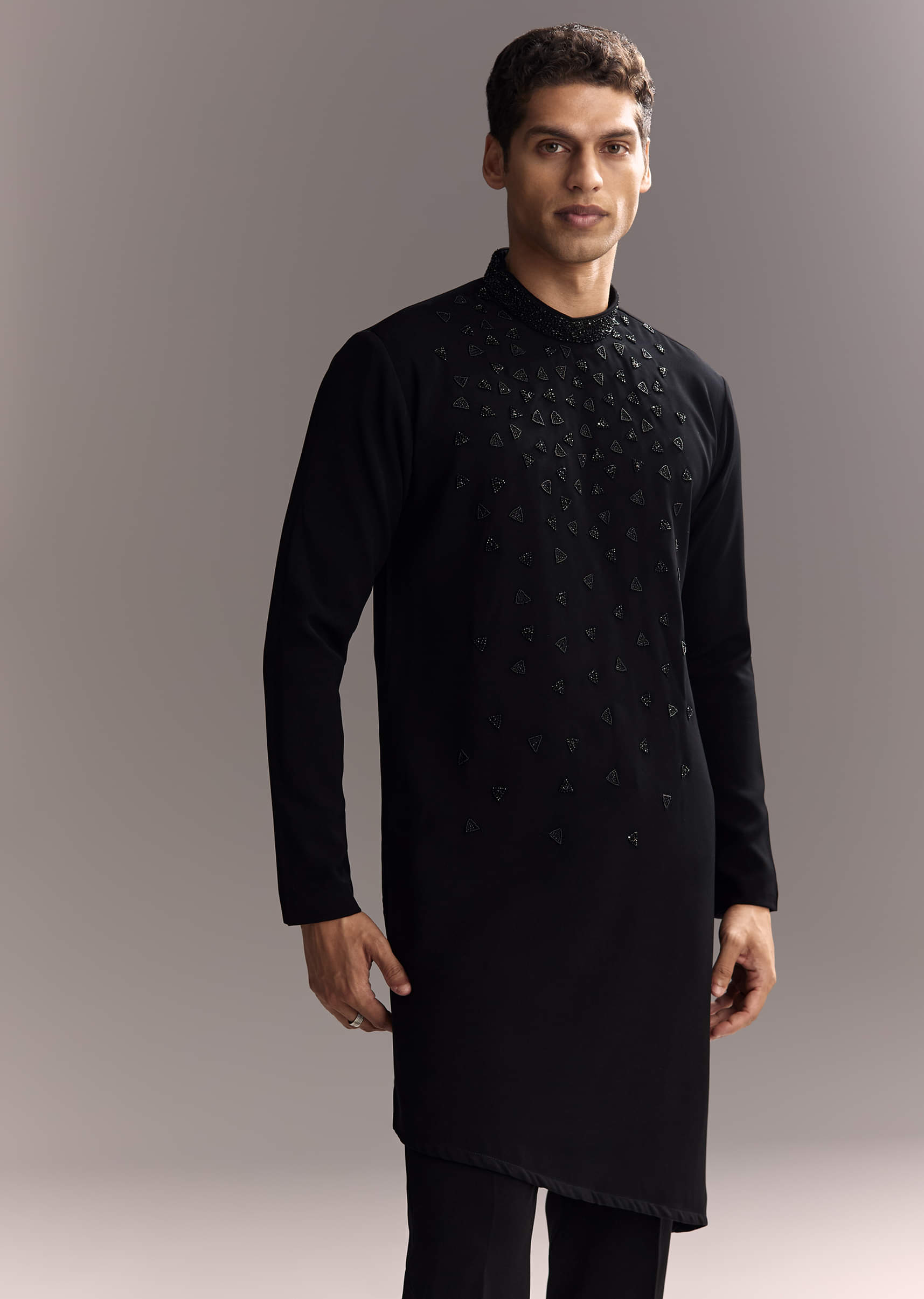 Wine Indo Western Set For Men With Heavy Hand Work