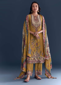 Yellow Crepe Printed Kurta Set With Floral Print