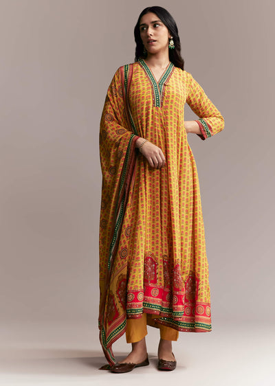 Yellow Floral Anarkali Set