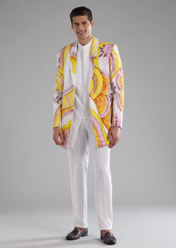 Yellow Indowestern Kurta Set with Resham Work