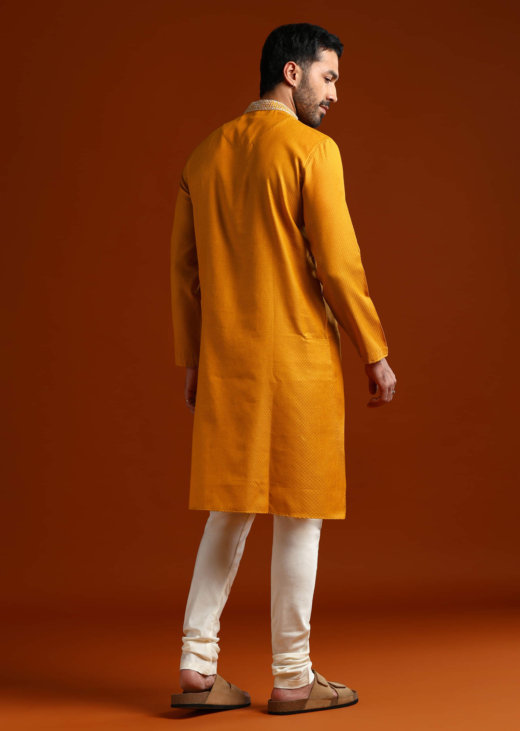 Yellow Kurta Set For Men With Thread Embroidery
