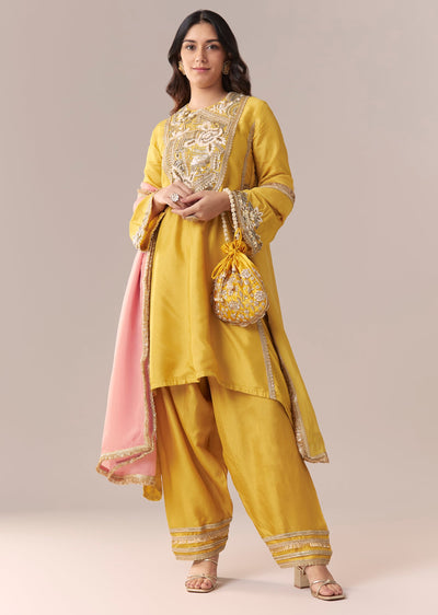 Yellow Ombre Dupatta Kurta Set With Pant