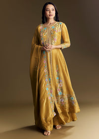 Yellow Palazzo Suit With Resham Kurta Dupatta