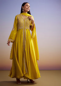 Yellow Russian Silk Palazzo Suit With Cut Dana And Sequins Work