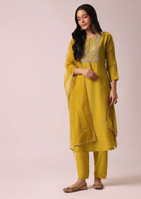 Yellow Chanderi Kurta And Pant Set