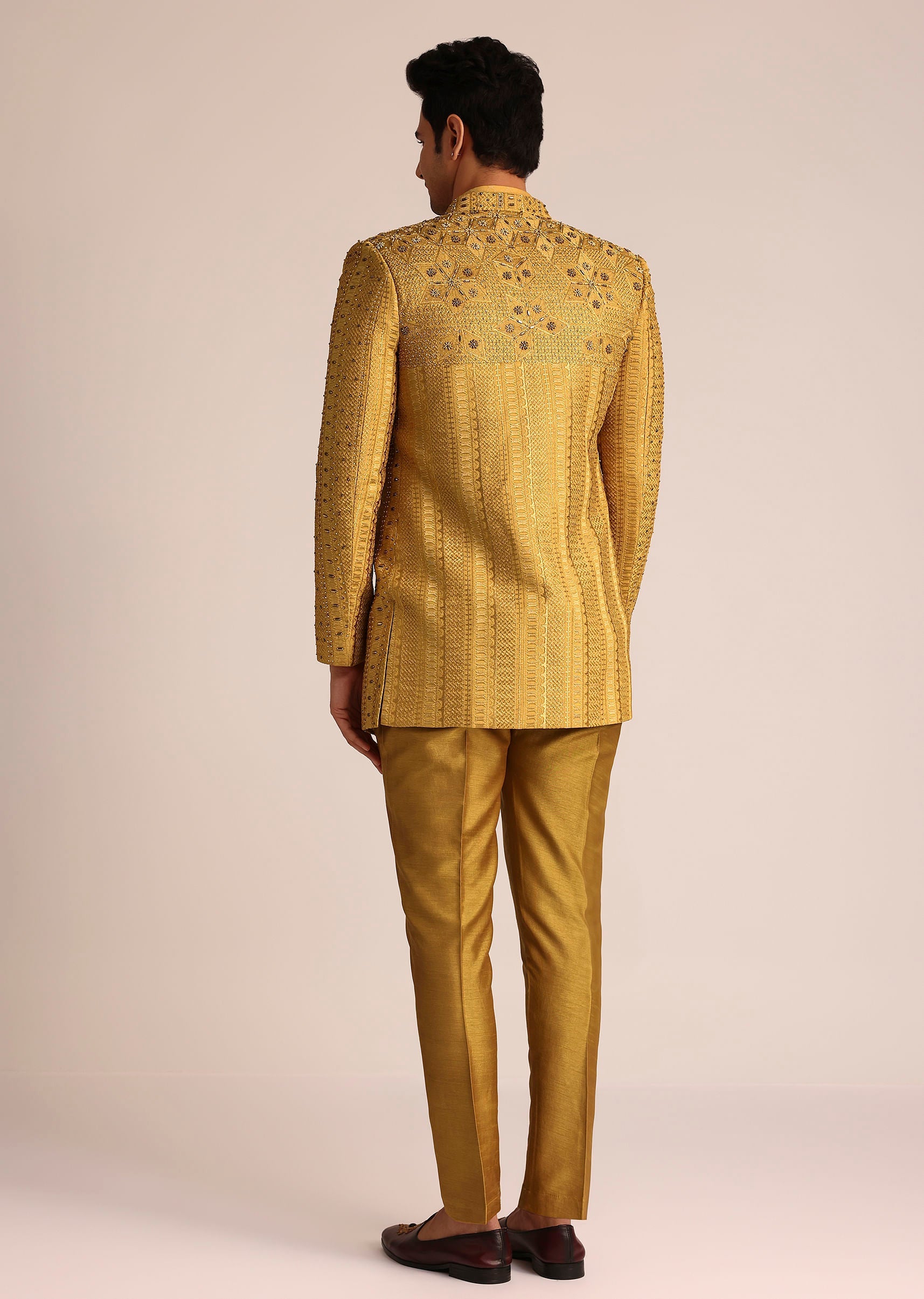 Yellow Silk Zardosi Indowestern Set